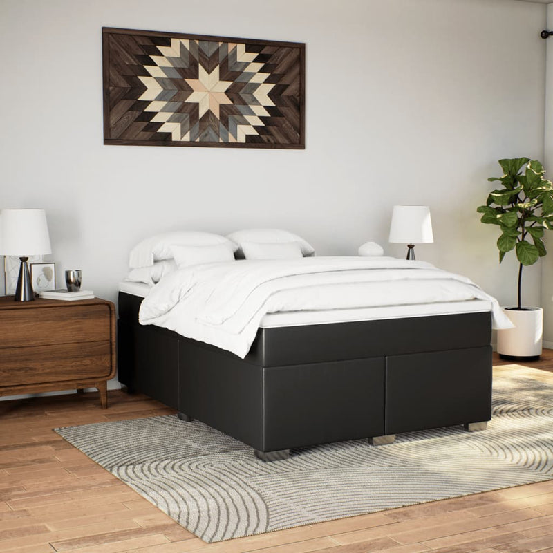 Pat box spring cu saltea, negru, 140x200 cm, piele ecologică