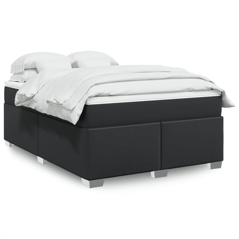 Pat box spring cu saltea, negru, 140x200 cm, piele ecologică