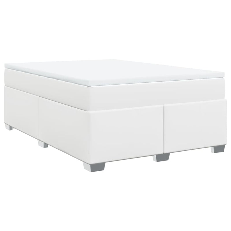 Pat box spring cu saltea, alb, 140x200 cm, piele ecologică