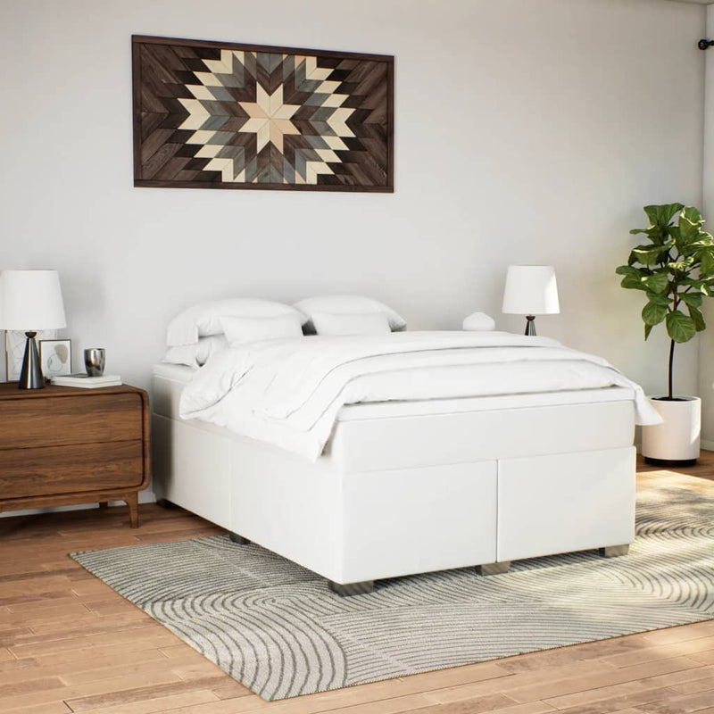 Pat box spring cu saltea, alb, 140x200 cm, piele ecologică