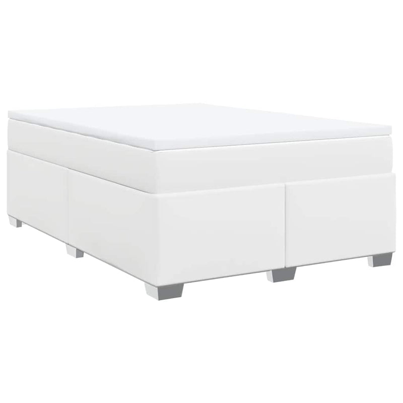 Pat box spring cu saltea, alb, 160x200 cm, piele ecologică