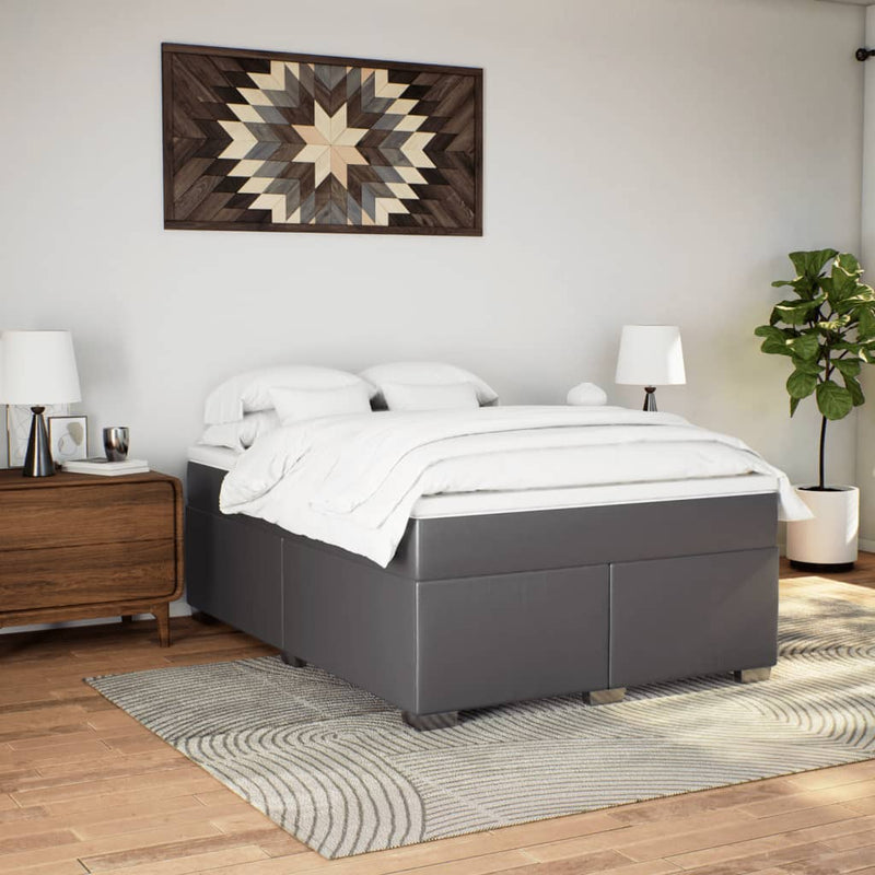 Pat box spring cu saltea, gri, 160x200 cm, piele ecologică