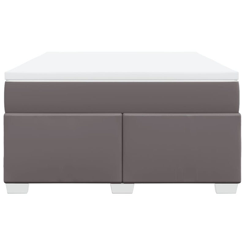 Pat box spring cu saltea, gri, 160x200 cm, piele ecologică