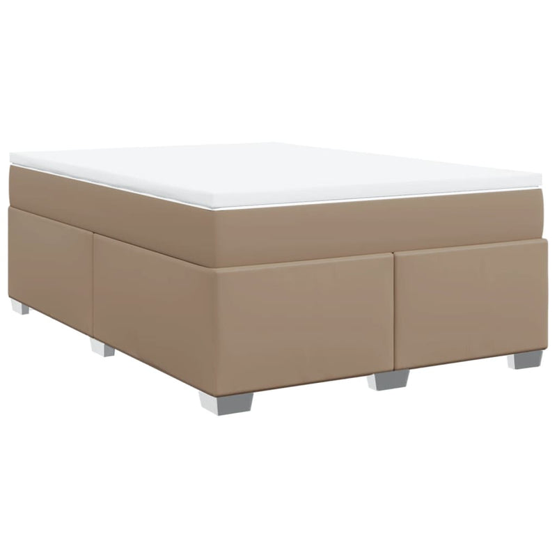 Pat box spring cu saltea, cappuccino, 160x200cm piele ecologică