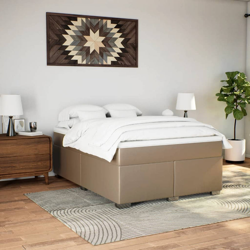 Pat box spring cu saltea, cappuccino, 160x200cm piele ecologică