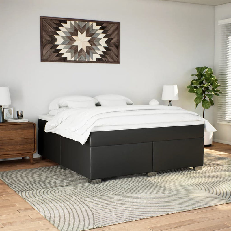 Pat box spring cu saltea, negru, 180x200 cm, piele ecologică