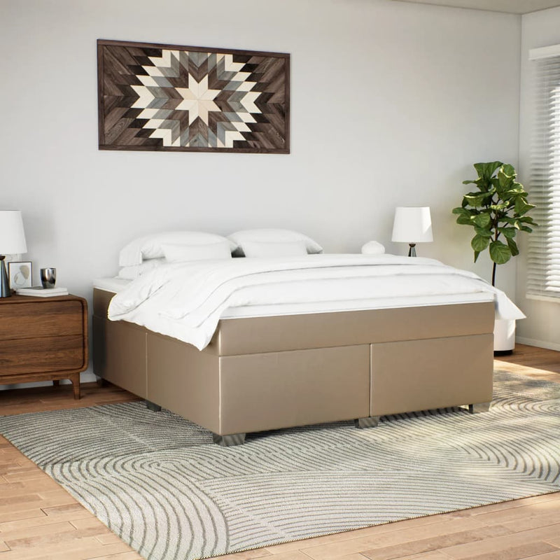 Pat box spring cu saltea, cappuccino, 180x200cm piele ecologică