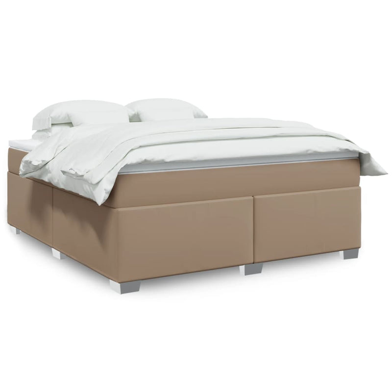 Pat box spring cu saltea, cappuccino, 180x200cm piele ecologică