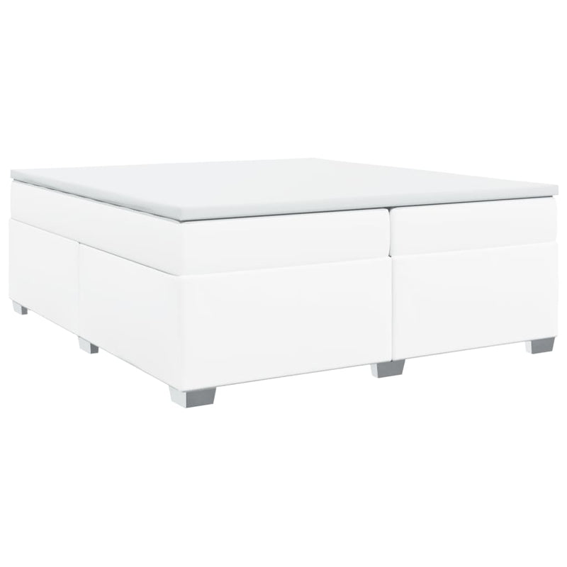 Pat box spring cu saltea, alb, 200x200 cm, piele ecologică