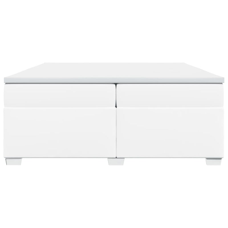 Pat box spring cu saltea, alb, 200x200 cm, piele ecologică