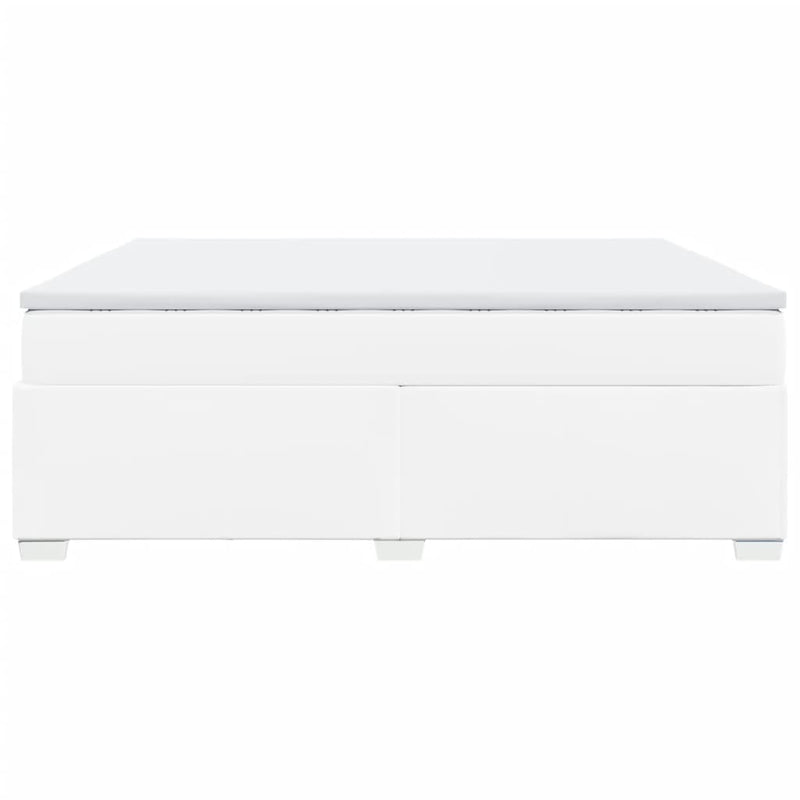 Pat box spring cu saltea, alb, 200x200 cm, piele ecologică