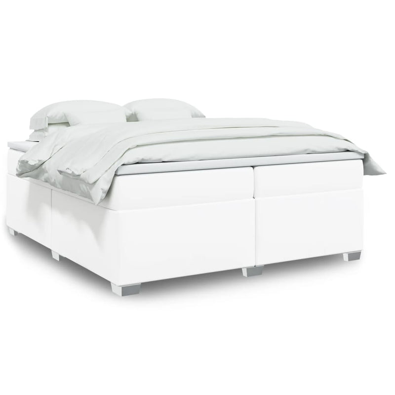Pat box spring cu saltea, alb, 200x200 cm, piele ecologică