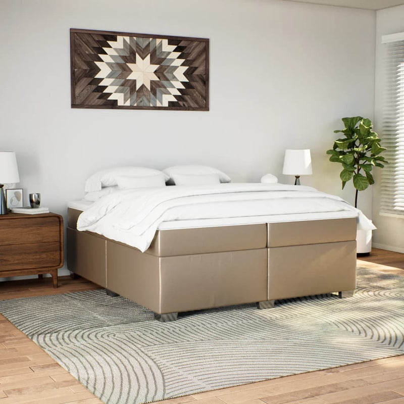 Pat continental cu saltea, cappuccino, 200x200 cm, piele eco