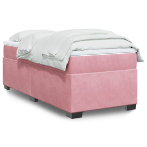 Pat box spring cu saltea, roz, 80x200 cm, catifea