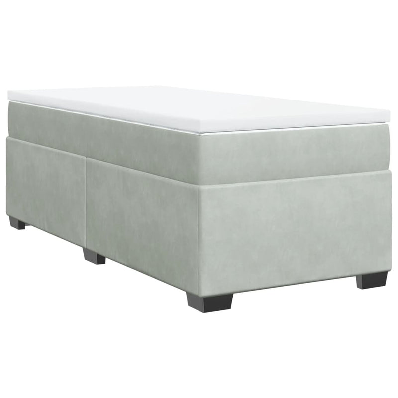 Pat box spring cu saltea, gri deschis, 90x190 cm, catifea