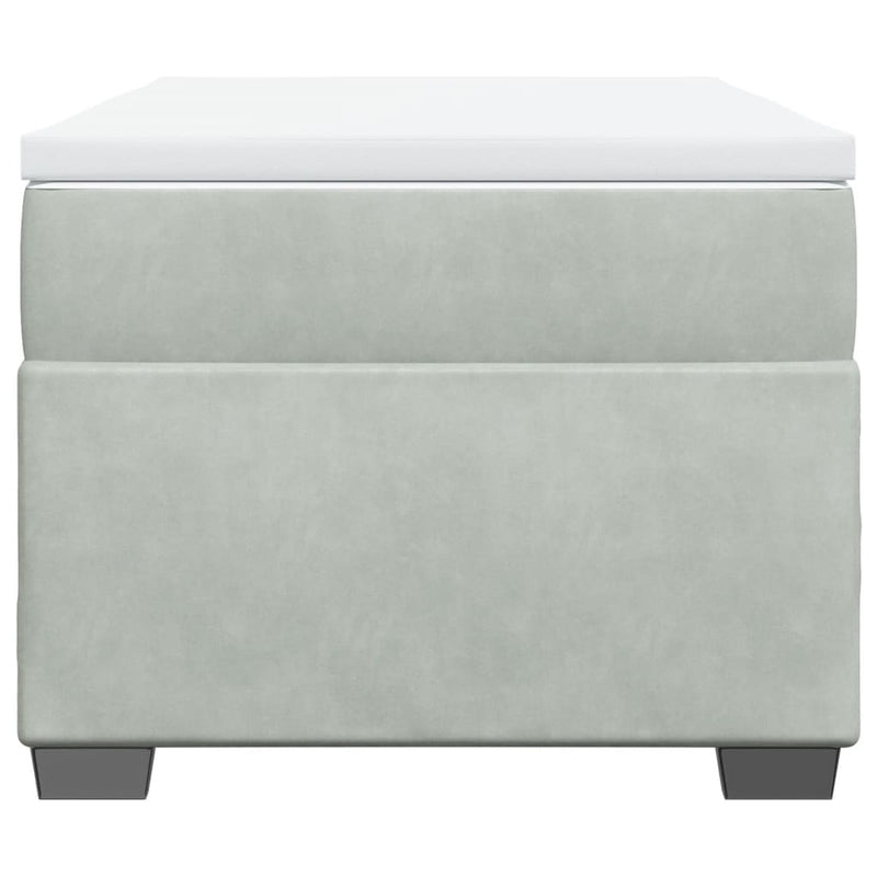 Pat box spring cu saltea, gri deschis, 90x190 cm, catifea