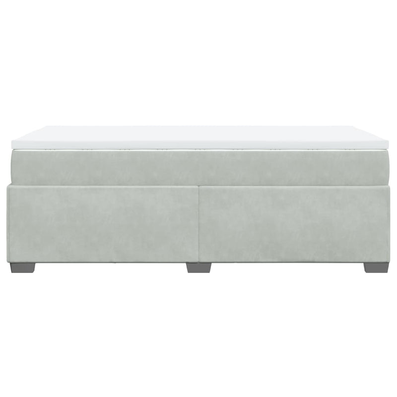 Pat box spring cu saltea, gri deschis, 90x190 cm, catifea