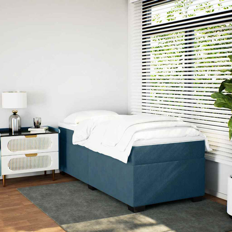 Pat box spring cu saltea, albastru închis, 90x190 cm, catifea
