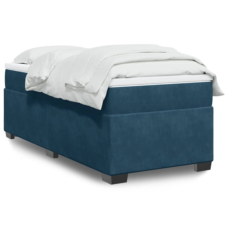 Pat box spring cu saltea, albastru închis, 90x190 cm, catifea