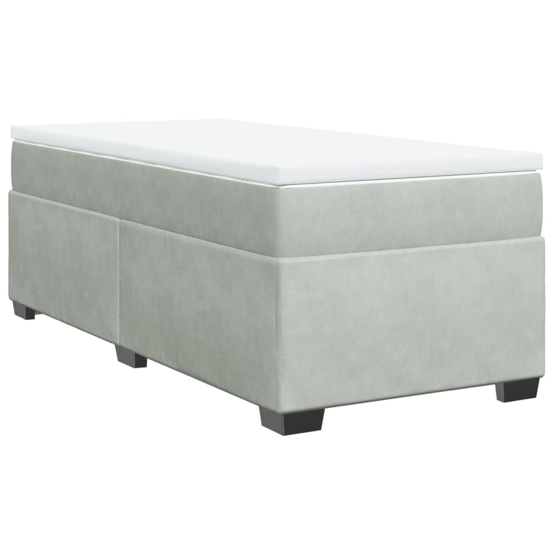 Pat box spring cu saltea, gri deschis, 90x200 cm, catifea