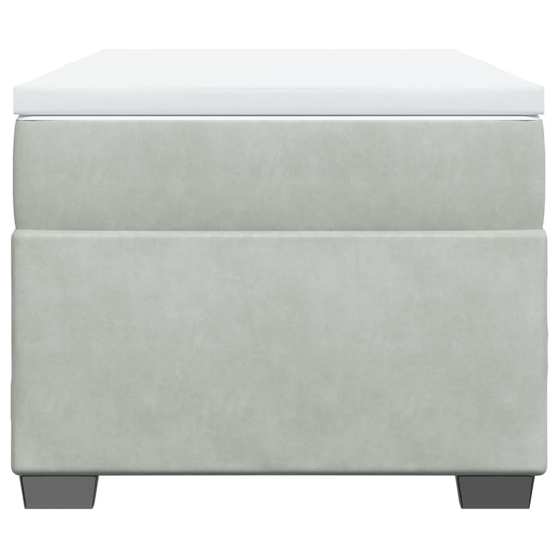 Pat box spring cu saltea, gri deschis, 90x200 cm, catifea