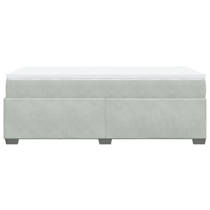 Pat box spring cu saltea, gri deschis, 90x200 cm, catifea