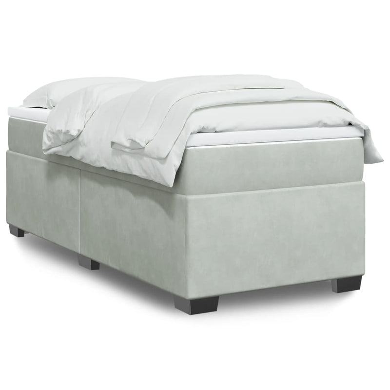 Pat box spring cu saltea, gri deschis, 90x200 cm, catifea