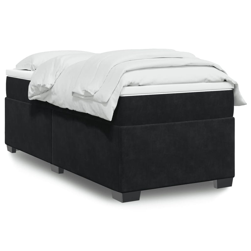 Pat box spring cu saltea, negru, 90x200 cm, catifea