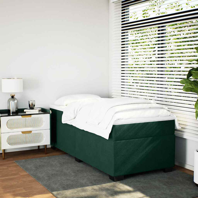 Pat box spring cu saltea, verde închis, 90x200 cm, catifea