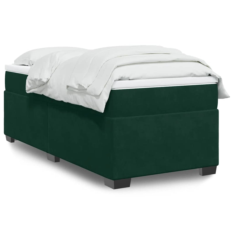 Pat box spring cu saltea, verde închis, 90x200 cm, catifea