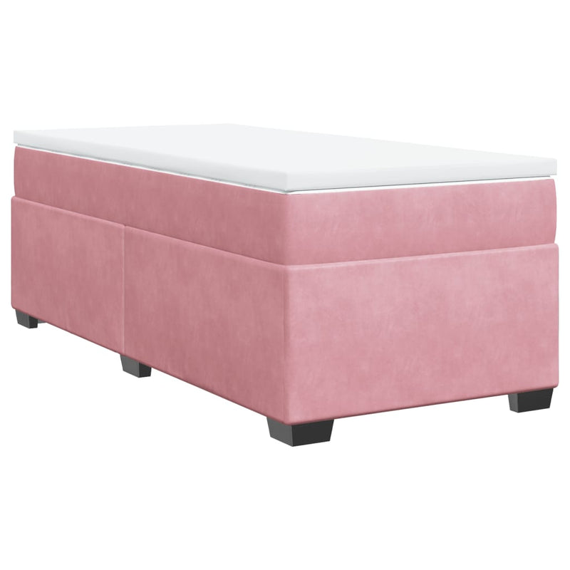 Pat box spring cu saltea, roz, 90x200 cm, catifea