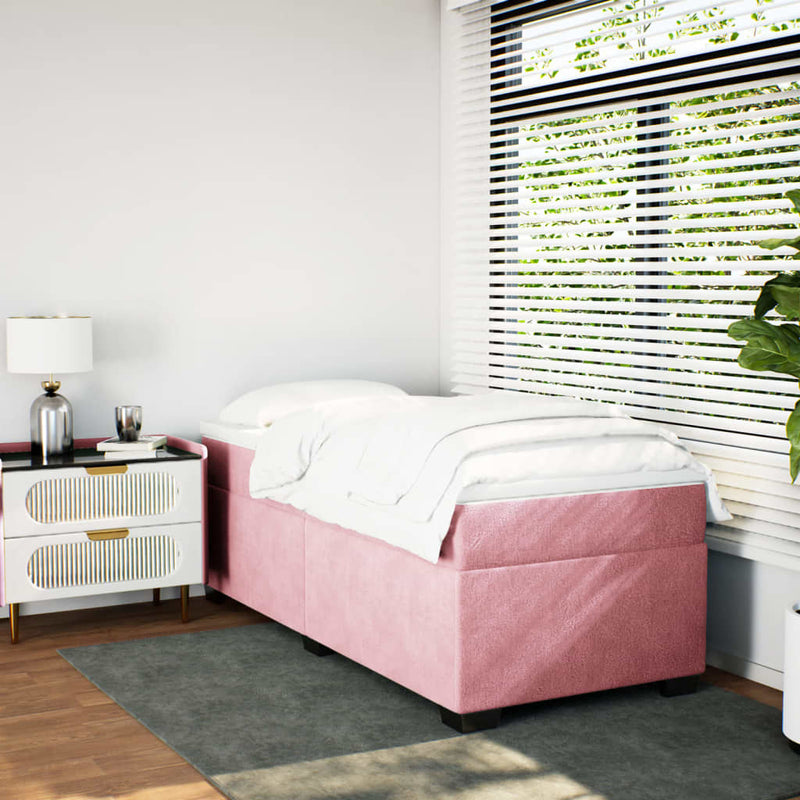 Pat box spring cu saltea, roz, 90x200 cm, catifea