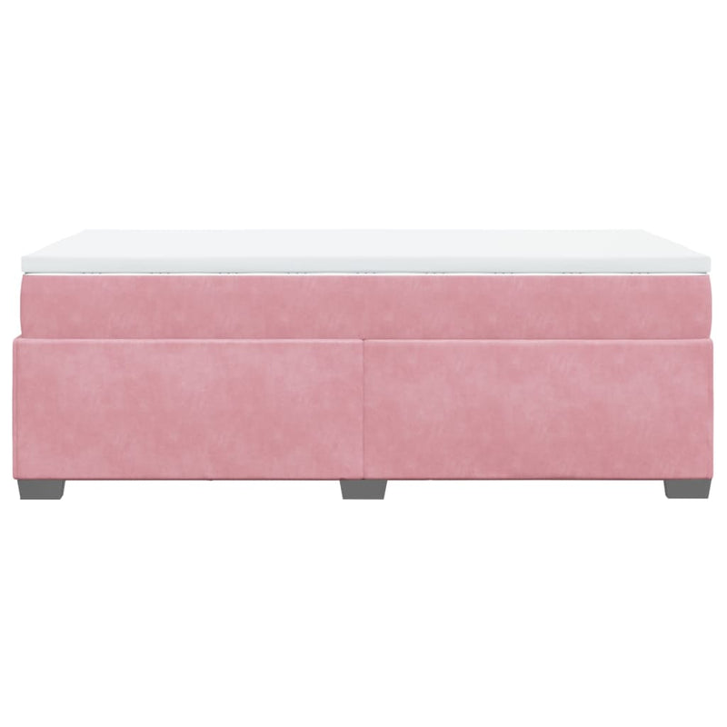 Pat box spring cu saltea, roz, 90x200 cm, catifea