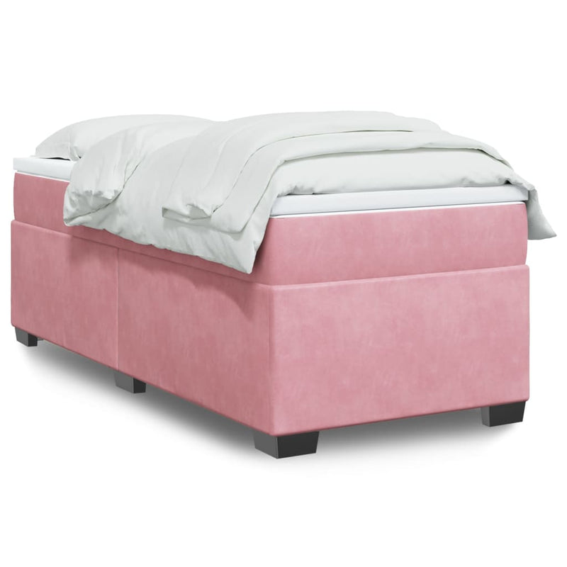 Pat box spring cu saltea, roz, 90x200 cm, catifea
