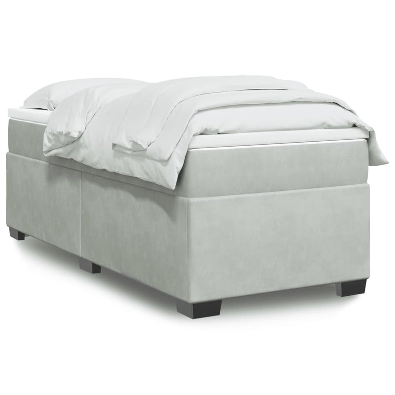 Pat box spring cu saltea, gri deschis, 100x200 cm, catifea