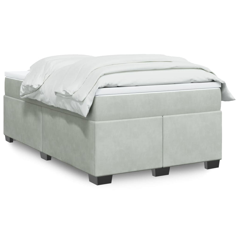 Pat continental cu saltea, gri deschis, 120x200 cm, catifea