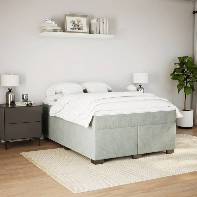 Pat box spring cu saltea, gri deschis, 140x190 cm, catifea