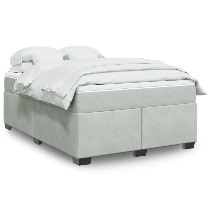 Pat box spring cu saltea, gri deschis, 140x190 cm, catifea
