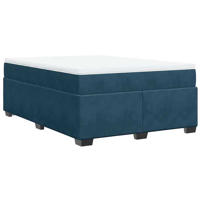 Pat box spring cu saltea, albastru închis, 140x190 cm, catifea