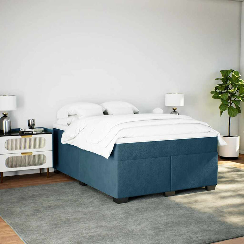 Pat box spring cu saltea, albastru închis, 140x190 cm, catifea