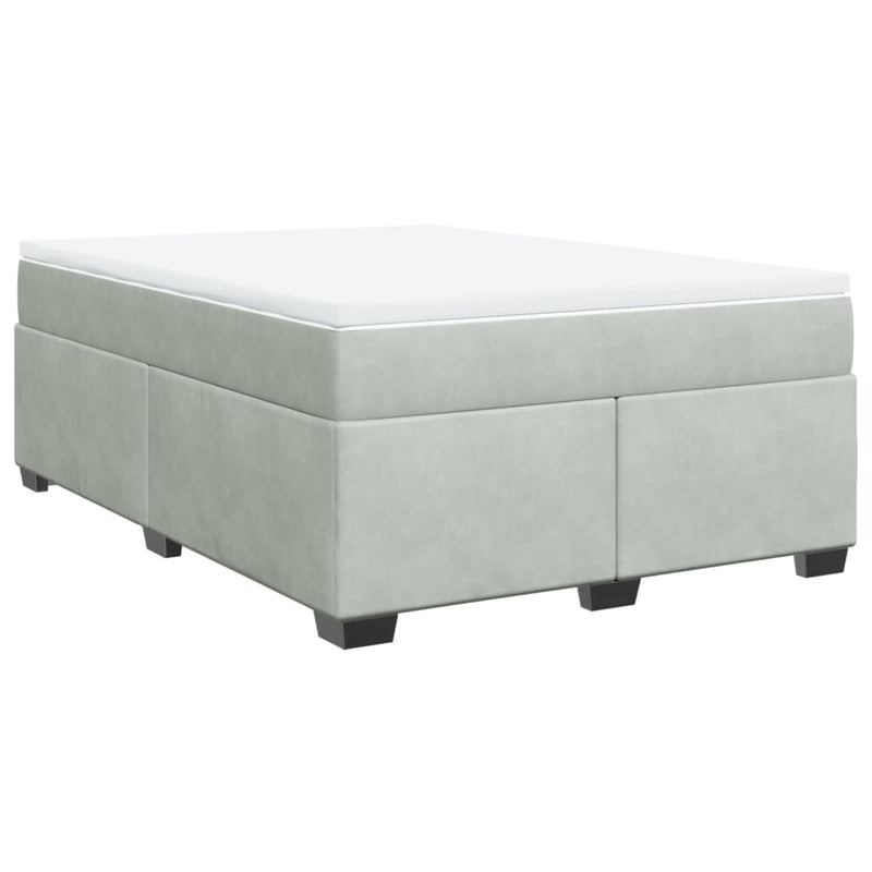 Pat box spring cu saltea, gri deschis, 140x200 cm, catifea