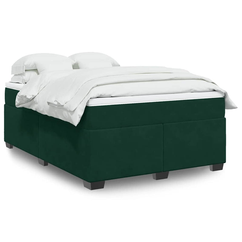 Pat box spring cu saltea, verde închis, 140x200 cm, catifea