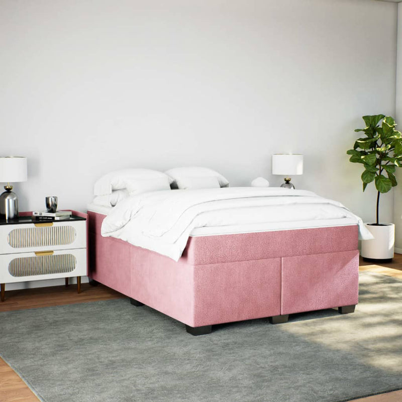 Pat box spring cu saltea, roz, 140x200 cm, catifea