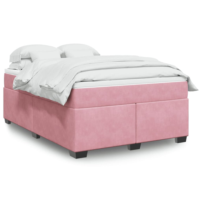 Pat box spring cu saltea, roz, 140x200 cm, catifea