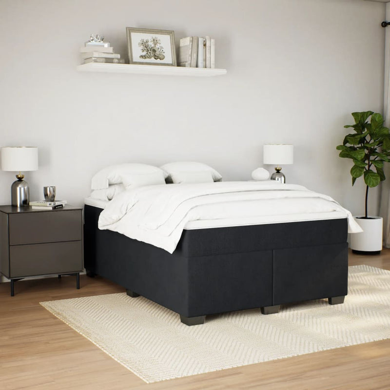 Pat box spring cu saltea, negru, 160x200 cm, catifea