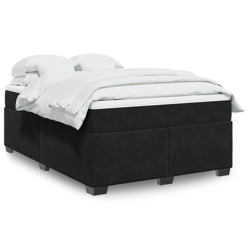 Pat box spring cu saltea, negru, 160x200 cm, catifea