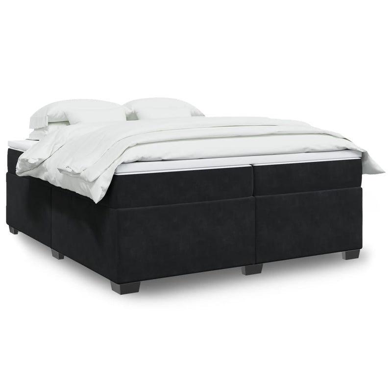 Pat box spring cu saltea, negru, 200x200 cm, catifea
