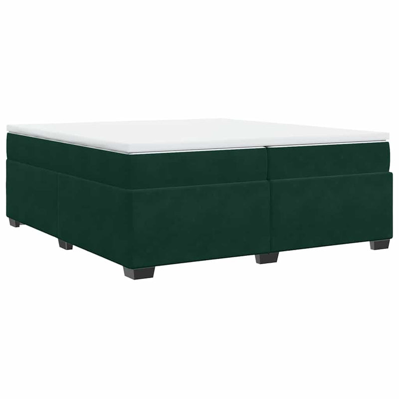 Pat box spring cu saltea, verde închis, 200x200 cm, catifea