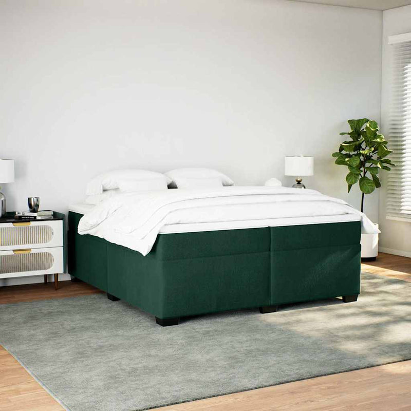 Pat box spring cu saltea, verde închis, 200x200 cm, catifea
