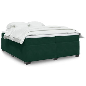 Pat box spring cu saltea, verde închis, 200x200 cm, catifea